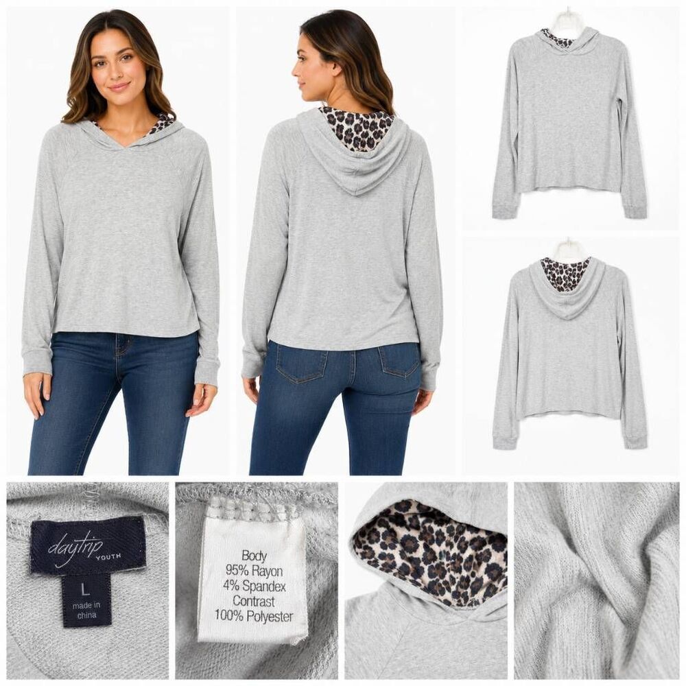 Daytrip Youth Gray Leopard Lined Hoodie Top L